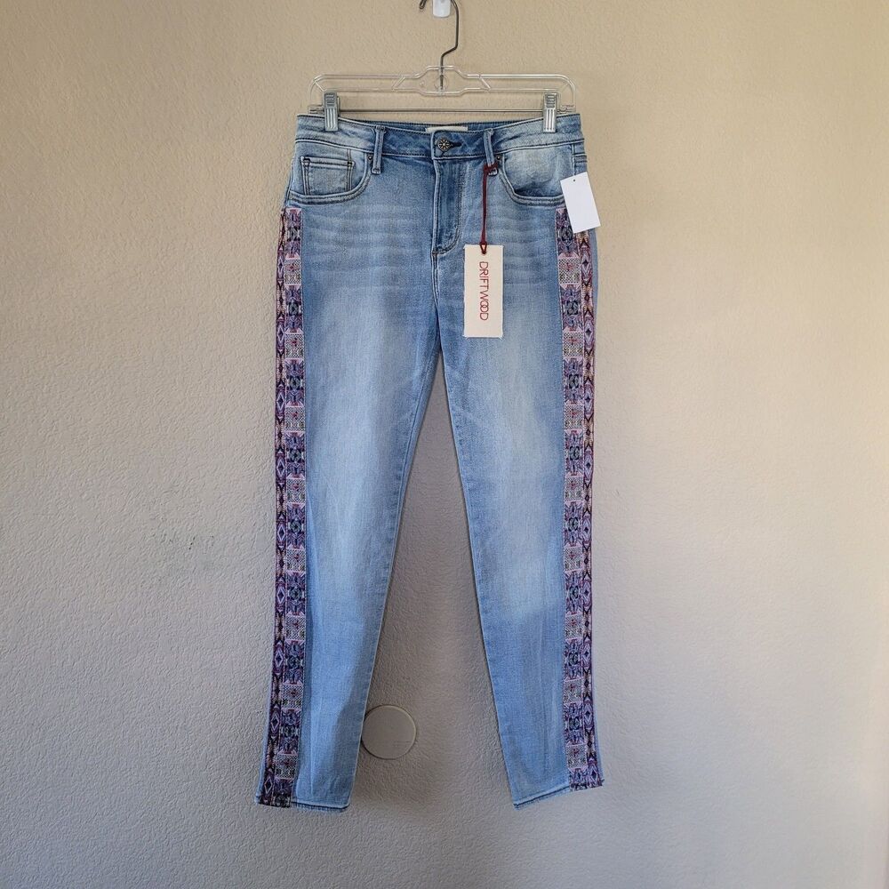 Driftwood Jackie Embroidered Straight Jeans Size 28 Mid-Rise Aztec Boho Western